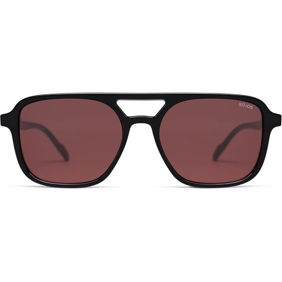 Sojos Women Mens Black Frame Trendy Rectangle Retro Aviator Shades Sunglasses - Picture 2 of 6